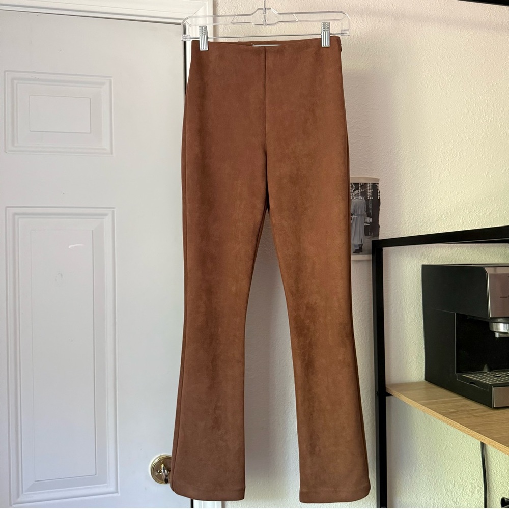 TUCKERNUCK brown knit suede elastic waist bell flare boot cut cropped pants